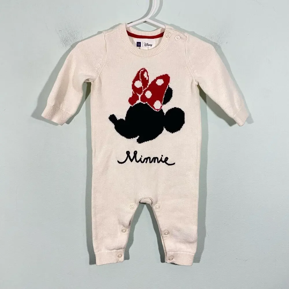 GAP & Disney Baby Girl's White Minnie Mouse Graphics Sweater One Piece Size 3-6M